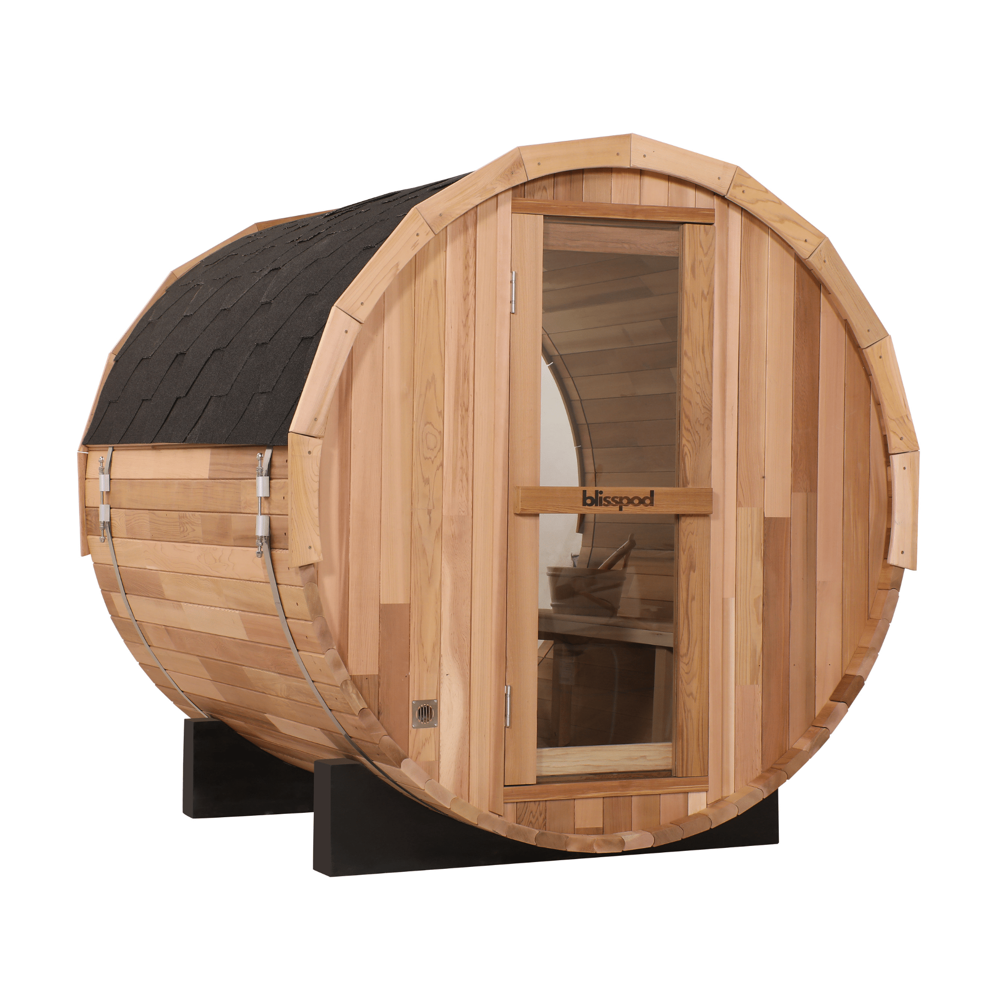 Blisspod | Prague | Canadian Red Cedar Outdoor Steam Barell Sauna | Full Glass Back - The Vitality Estate