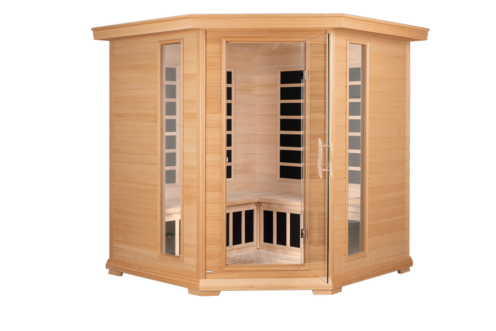 Blisspod, Vienna, Corner Spacious Far Infrared Sauna Canadian Hemlock Ultra Low EMF, 12 Heaters, 4-5 Persons - The Vitality Estate