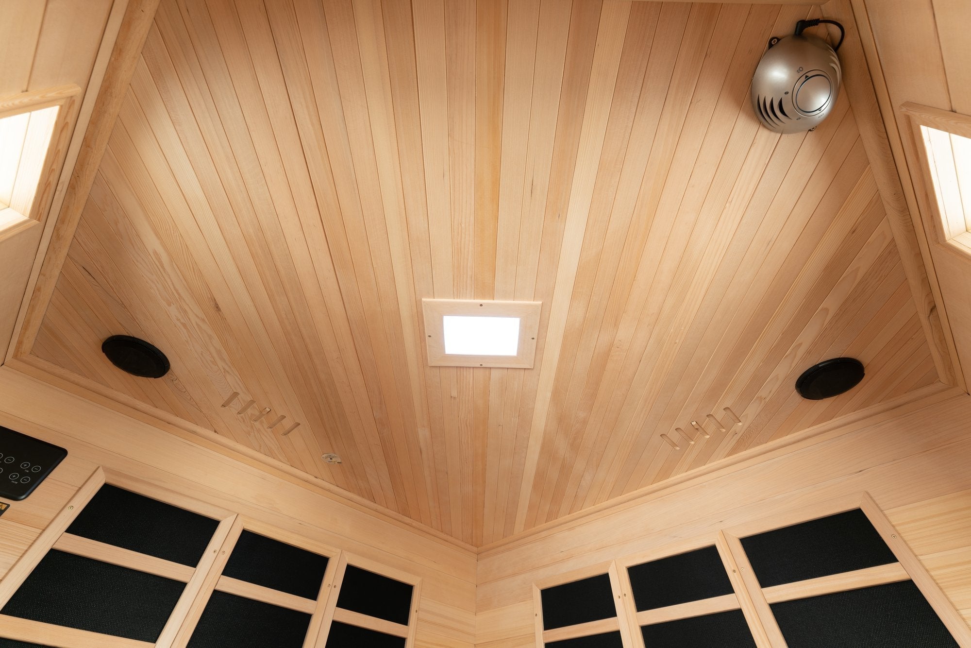 Blisspod, Vienna, Corner Spacious Far Infrared Sauna Canadian Hemlock Ultra Low EMF, 12 Heaters, 4-5 Persons - The Vitality Estate