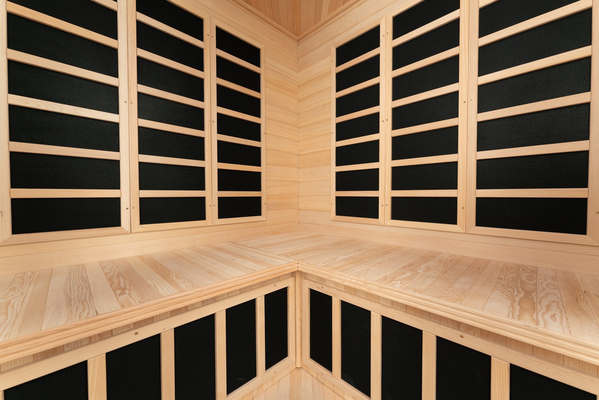 Blisspod, Vienna, Corner Spacious Far Infrared Sauna Canadian Hemlock Ultra Low EMF, 12 Heaters, 4-5 Persons - The Vitality Estate