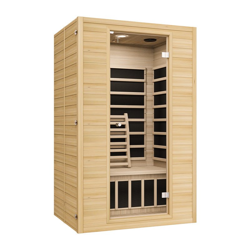 Blisspod, Vienna, Far Infrared Sauna Canadian Hemlock Very Low EMF Sauna, 4 Heaters – 2 Persons - The Vitality Estate