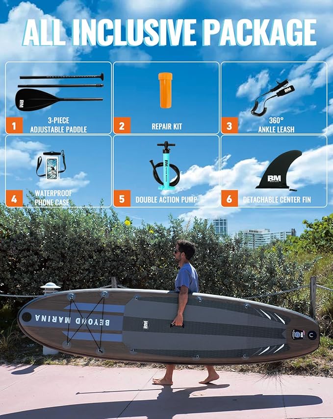 BM Paddle Board Inflatable Stand Up Paddle Board, SUP Paddleboard for Adult, Premium Accessories | Non-Slip EVA Deck & Foam Handles, Camera Mount, Double Action Pump, 85L Travel Backpack - The Vitality Estate
