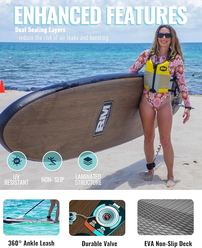 BM Paddle Board Inflatable Stand Up Paddle Board, SUP Paddleboard for Adult, Premium Accessories | Non-Slip EVA Deck & Foam Handles, Camera Mount, Double Action Pump, 85L Travel Backpack - The Vitality Estate