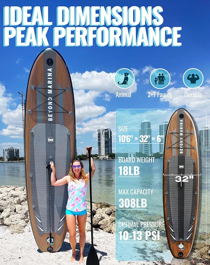 BM Paddle Board Inflatable Stand Up Paddle Board, SUP Paddleboard for Adult, Premium Accessories | Non-Slip EVA Deck & Foam Handles, Camera Mount, Double Action Pump, 85L Travel Backpack - The Vitality Estate