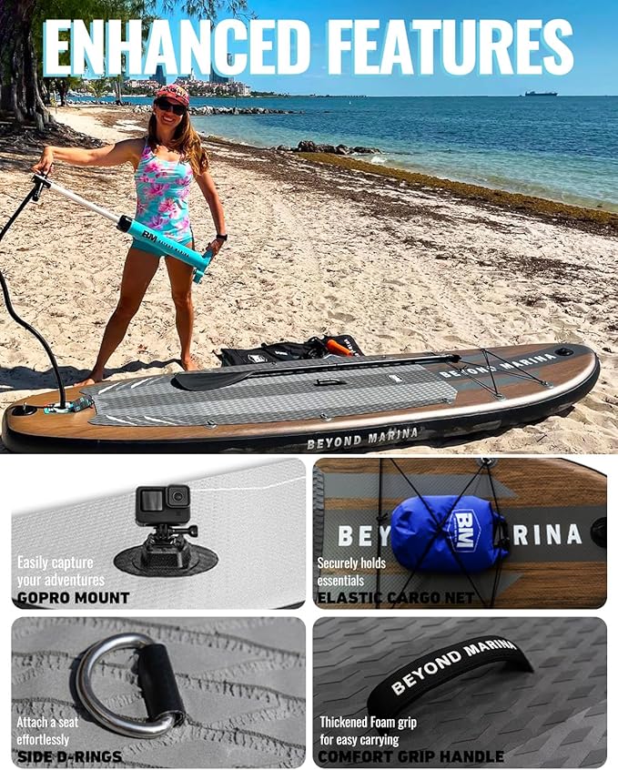 BM Paddle Board Inflatable Stand Up Paddle Board, SUP Paddleboard for Adult, Premium Accessories | Non-Slip EVA Deck & Foam Handles, Camera Mount, Double Action Pump, 85L Travel Backpack - The Vitality Estate