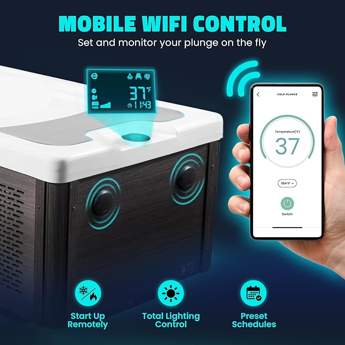 Borealis 69-in. All-in-One Cold Plunge and Hot Tub with Built-in Chiller | Acrylic Interior with 2 Jets, Bluetooth Speakers, Lights, WiFi App Control Chiller for Indoor/Outdoor Use – Blue - The Vitality Estate