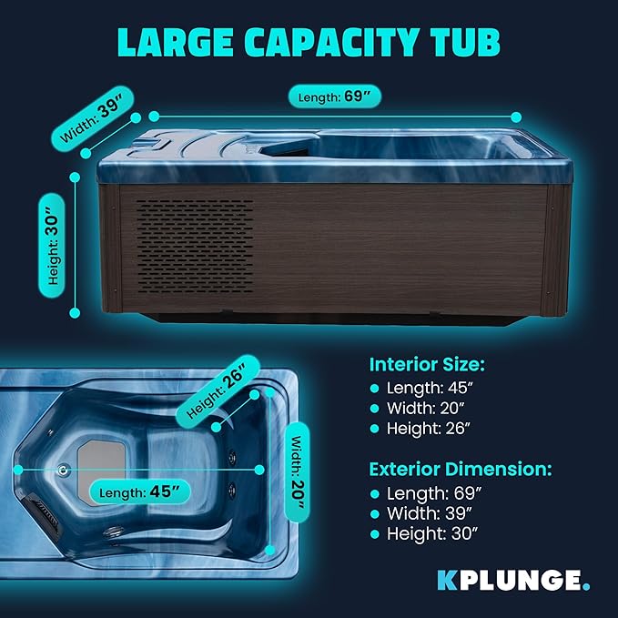 Borealis 69-in. All-in-One Cold Plunge and Hot Tub with Built-in Chiller | Acrylic Interior with 2 Jets, Bluetooth Speakers, Lights, WiFi App Control Chiller for Indoor/Outdoor Use – Blue - The Vitality Estate