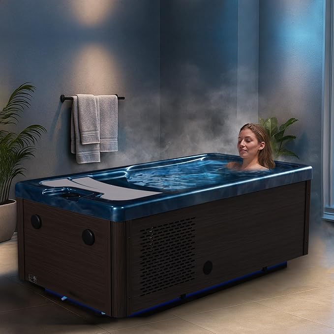 Borealis 69-in. All-in-One Cold Plunge and Hot Tub with Built-in Chiller | Acrylic Interior with 2 Jets, Bluetooth Speakers, Lights, WiFi App Control Chiller for Indoor/Outdoor Use – Blue - The Vitality Estate