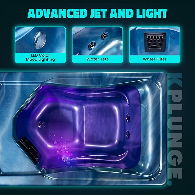 Borealis 69-in. All-in-One Cold Plunge and Hot Tub with Built-in Chiller | Acrylic Interior with 2 Jets, Bluetooth Speakers, Lights, WiFi App Control Chiller for Indoor/Outdoor Use – Blue - The Vitality Estate