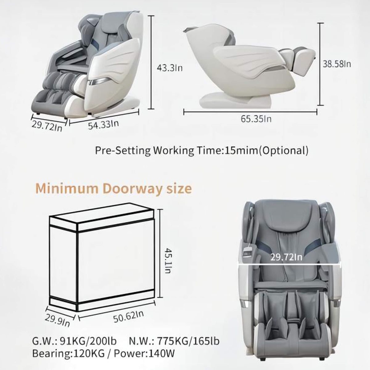 Bosscare Premium Full Body Zero Gravity Massage Chair With Ai Voice And App Control, Gray (SAK35970) - The Vitality Estate