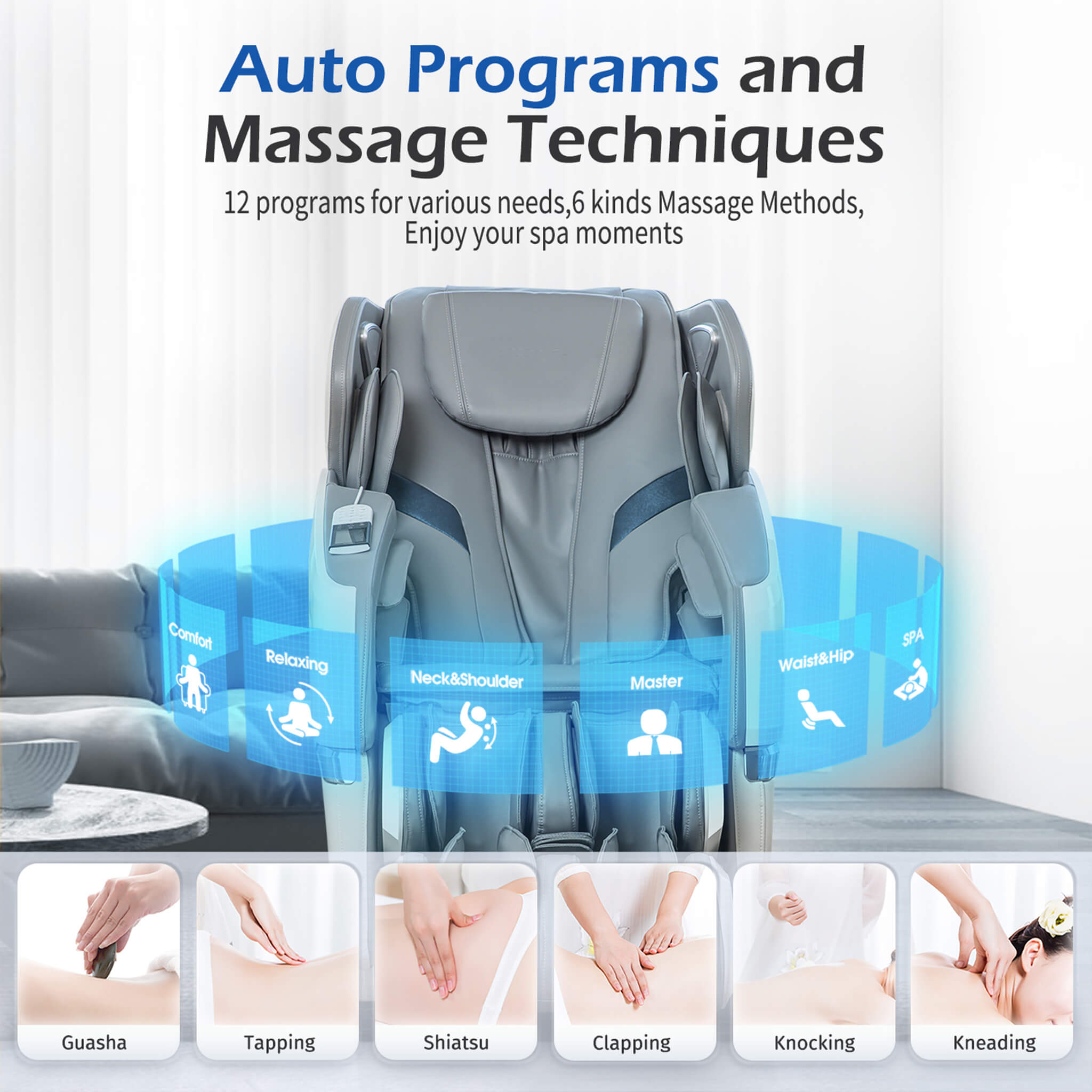 Bosscare Premium Full Body Zero Gravity Massage Chair With Ai Voice And App Control, Gray (SAK35970) - The Vitality Estate
