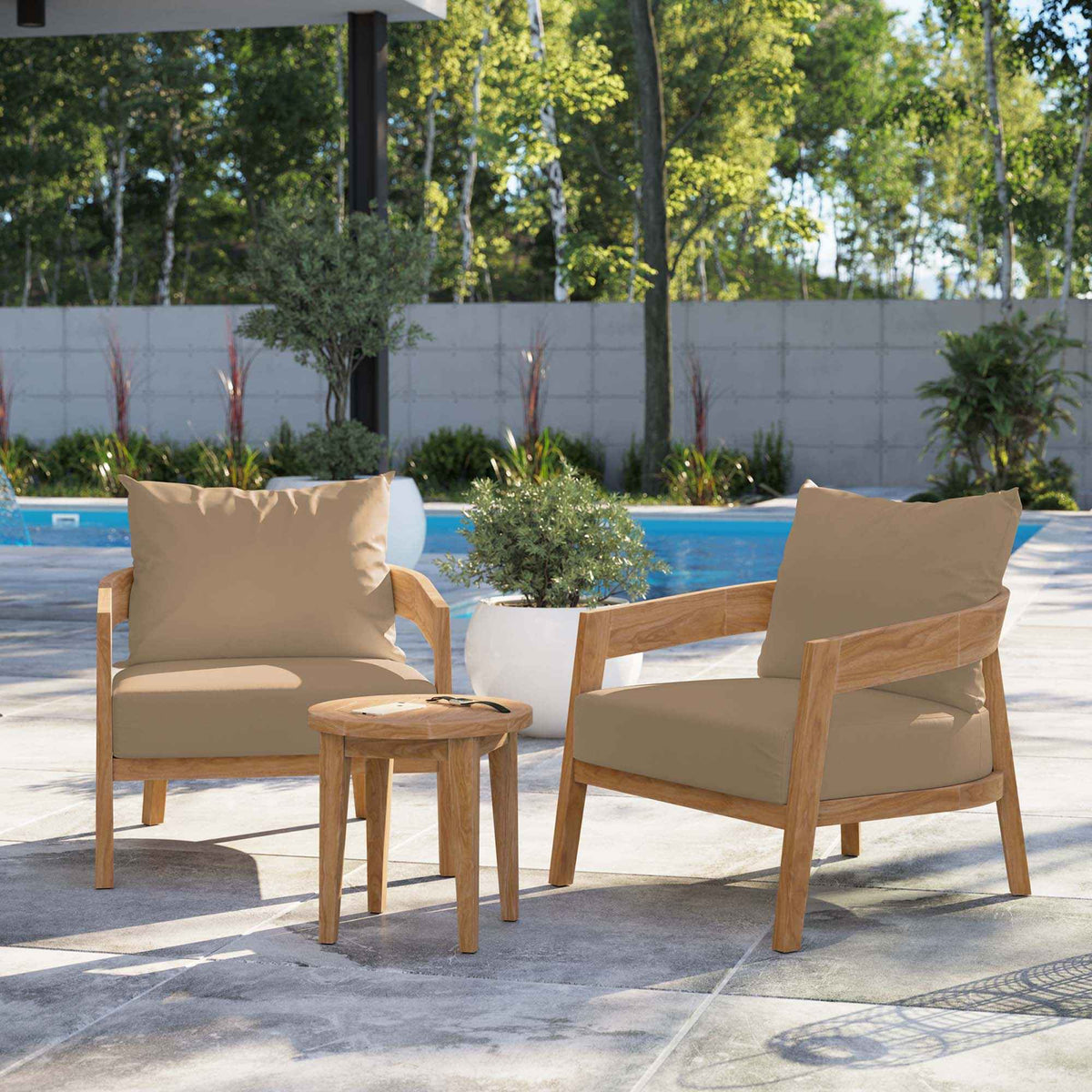 Brisbane Teak Outdoor Patio Set - Stylish 3-Piece Design by Modway - The Vitality Estate