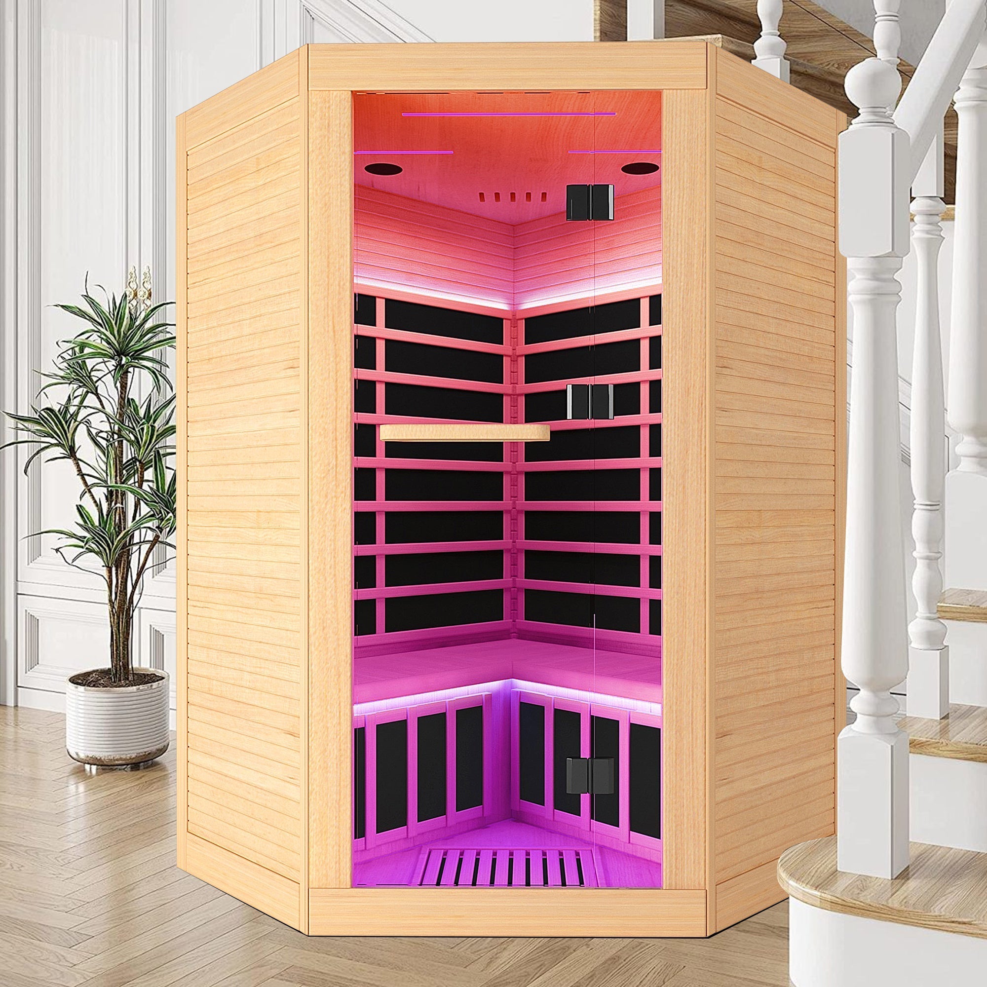Canadian hemlock pentagonal double sauna - The Vitality Estate