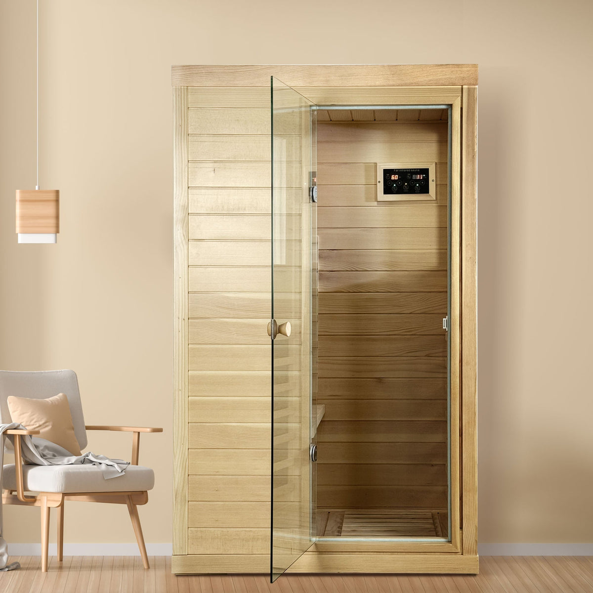 Canadian Hemlock Wood One Person Far Infrared Sauna - The Vitality Estate