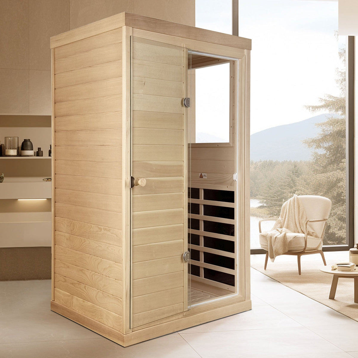 Canadian Hemlock Wood One Person Far Infrared Sauna - The Vitality Estate
