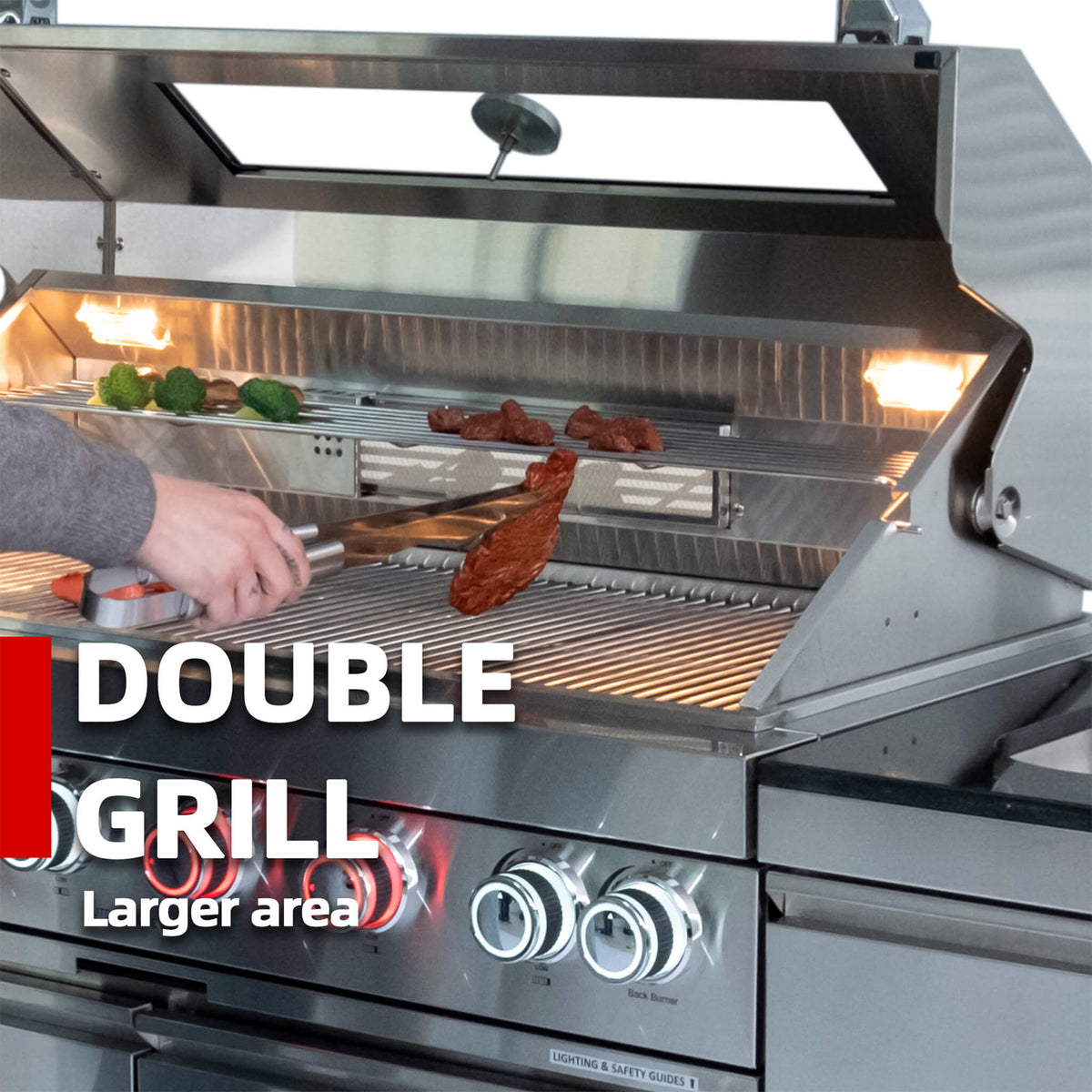 Castelle Flame Astoria 94-Inch 6-Burner 85K BTU Outdoor Kitchen Grill Island With Wine Cooler, Rotisserie, Cabinets, And Granite Countertops (SAK68014) - The Vitality Estate