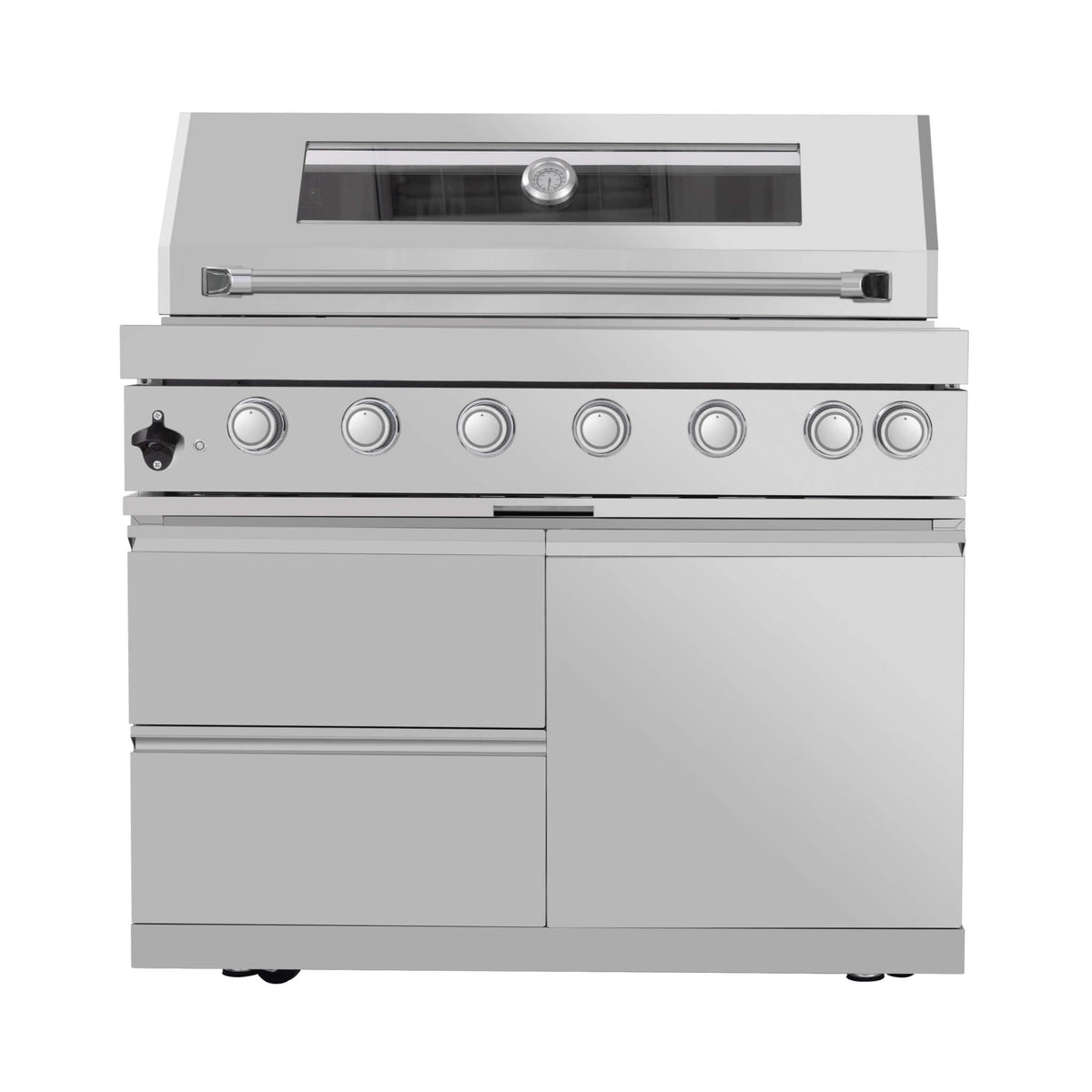 Castelle Flame Astoria 94-Inch 6-Burner 85K BTU Outdoor Kitchen Grill Island With Wine Cooler, Rotisserie, Cabinets, And Granite Countertops (SAK68014) - The Vitality Estate