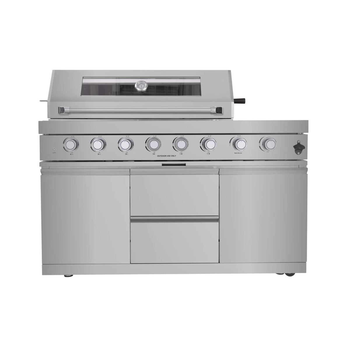Castelle Flame Capri 96-Inch 6-Burner 85000 BTU Outdoor Kitchen Liquid Propane Grill Island With Fridge (SAK42895) - The Vitality Estate