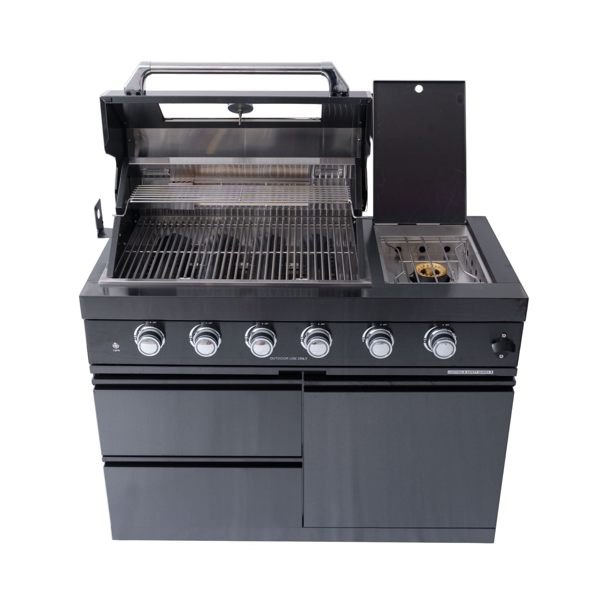 Castelle Flame Ember Premium Black Stainless Steel 4-Burner Liquid Propane Kitchen Grill Island With Rotisserie Kit (SAK48157) - The Vitality Estate