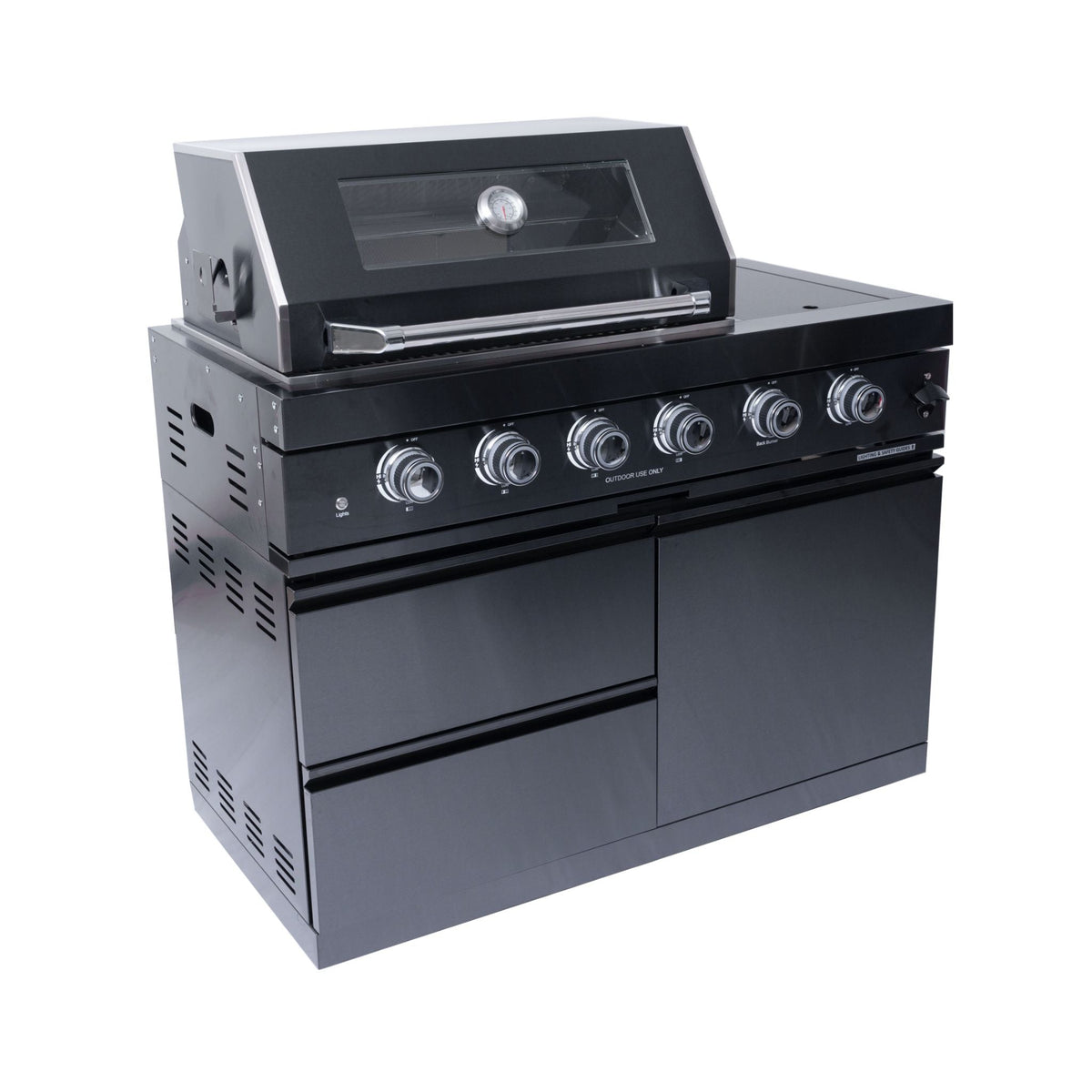 Castelle Flame Ember Premium Black Stainless Steel 4-Burner Liquid Propane Kitchen Grill Island With Rotisserie Kit (SAK48157) - The Vitality Estate