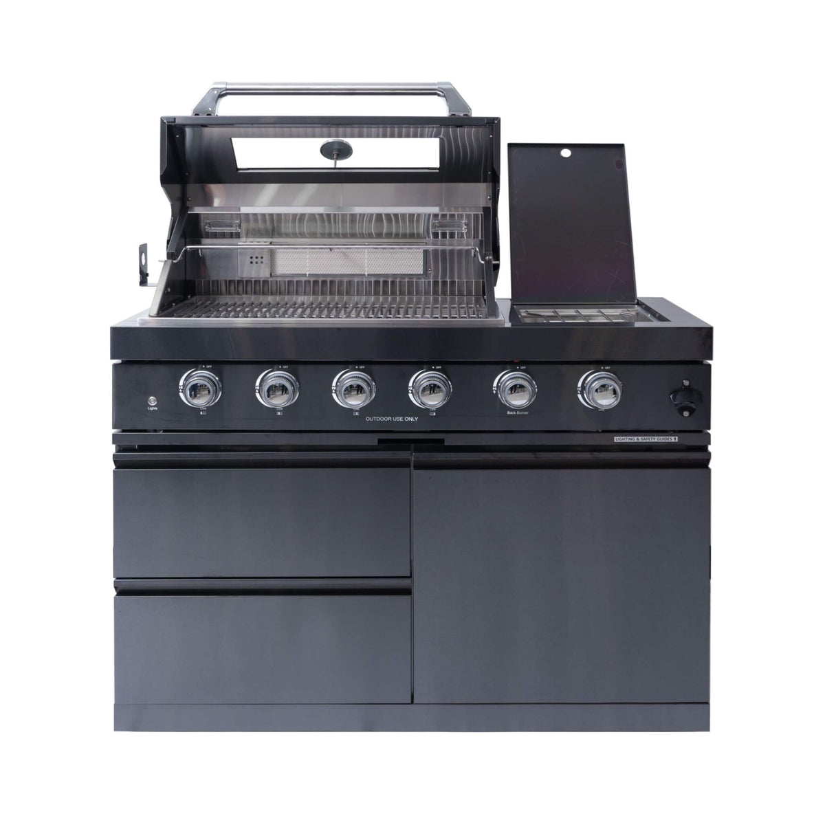 Castelle Flame Ember Premium Black Stainless Steel 4-Burner Liquid Propane Kitchen Grill Island With Rotisserie Kit (SAK48157) - The Vitality Estate