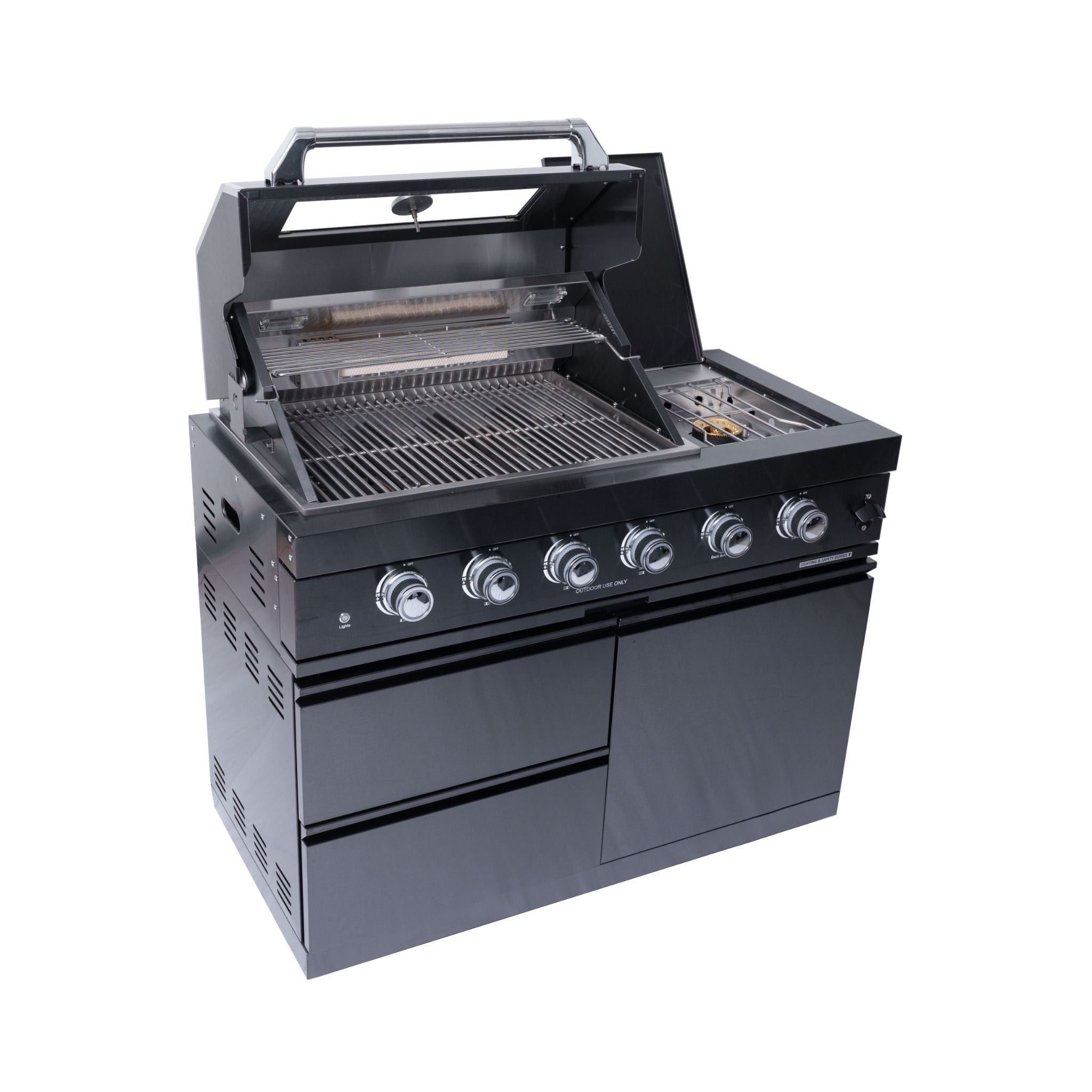 Castelle Flame Ember Premium Black Stainless Steel 4-Burner Liquid Propane Kitchen Grill Island With Rotisserie Kit (SAK48157) - The Vitality Estate