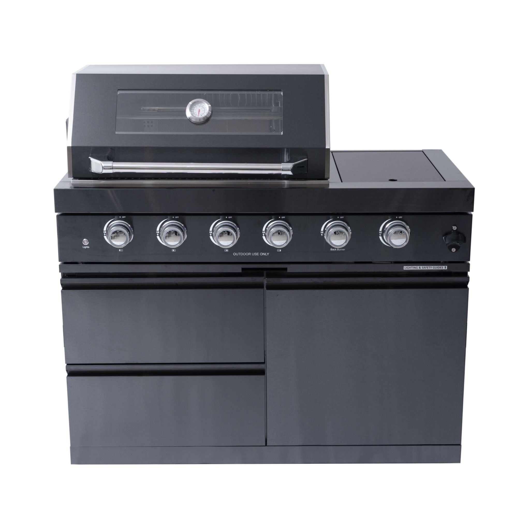 Castelle Flame Ember Premium Black Stainless Steel 4-Burner Liquid Propane Kitchen Grill Island With Rotisserie Kit (SAK48157) - The Vitality Estate