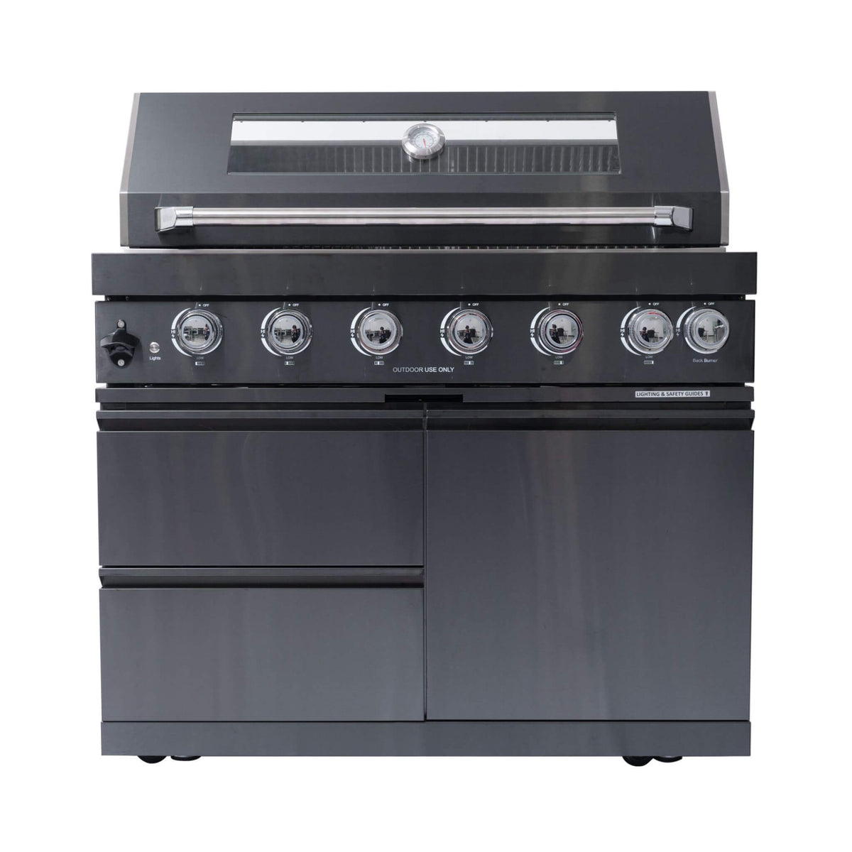 Castelle Flame Inferno Premium Black Stainless Steel 6-Burner Liquid Propane Kitchen Grill Island With Rotisserie Kit (SAK82641) - The Vitality Estate