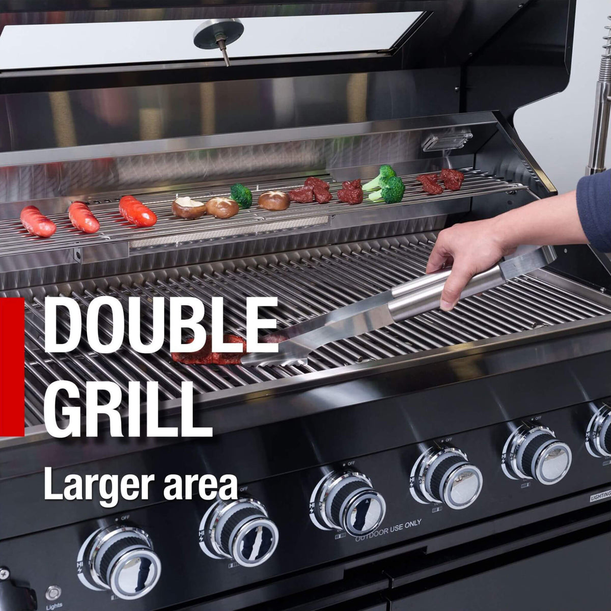 Castelle Flame Inferno Premium Black Stainless Steel 6-Burner Liquid Propane Kitchen Grill Island With Rotisserie Kit (SAK82641) - The Vitality Estate