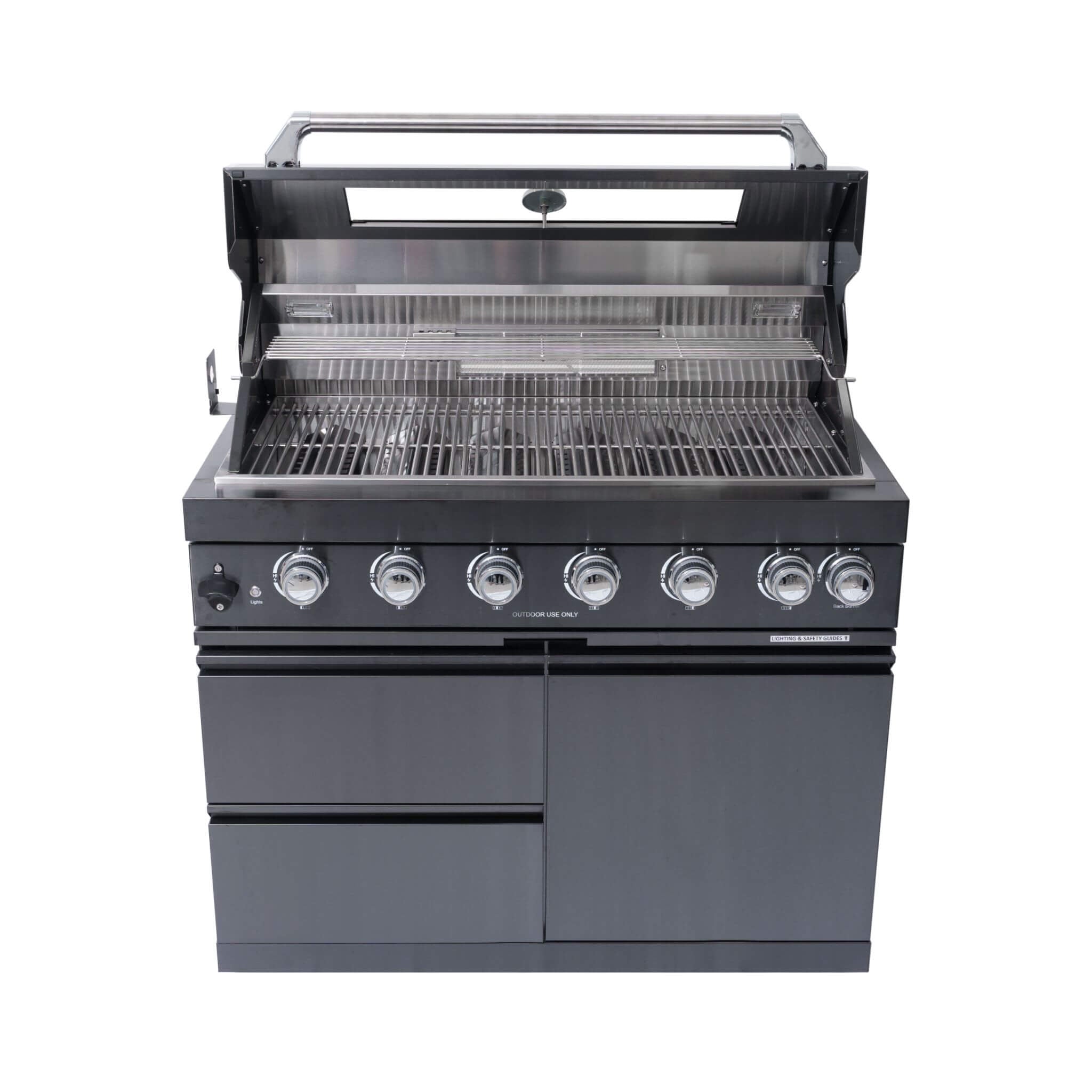 Castelle Flame Inferno Premium Black Stainless Steel 6-Burner Liquid Propane Kitchen Grill Island With Rotisserie Kit (SAK82641) - The Vitality Estate