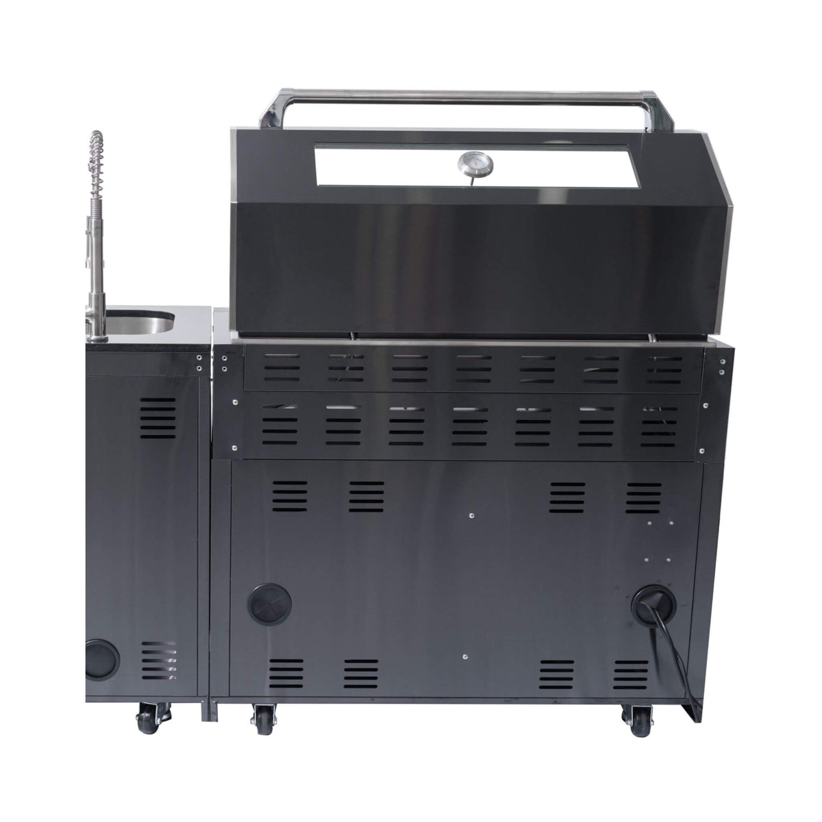 Castelle Flame Inferno Premium Black Stainless Steel 6-Burner Liquid Propane Kitchen Grill Island With Rotisserie Kit (SAK82641) - The Vitality Estate
