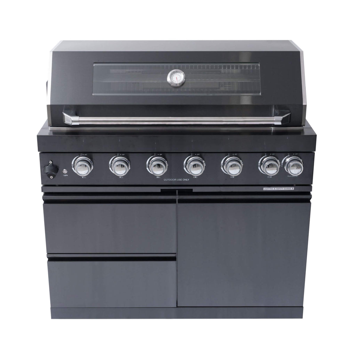 Castelle Flame Inferno Premium Black Stainless Steel 6-Burner Liquid Propane Kitchen Grill Island With Rotisserie Kit (SAK82641) - The Vitality Estate