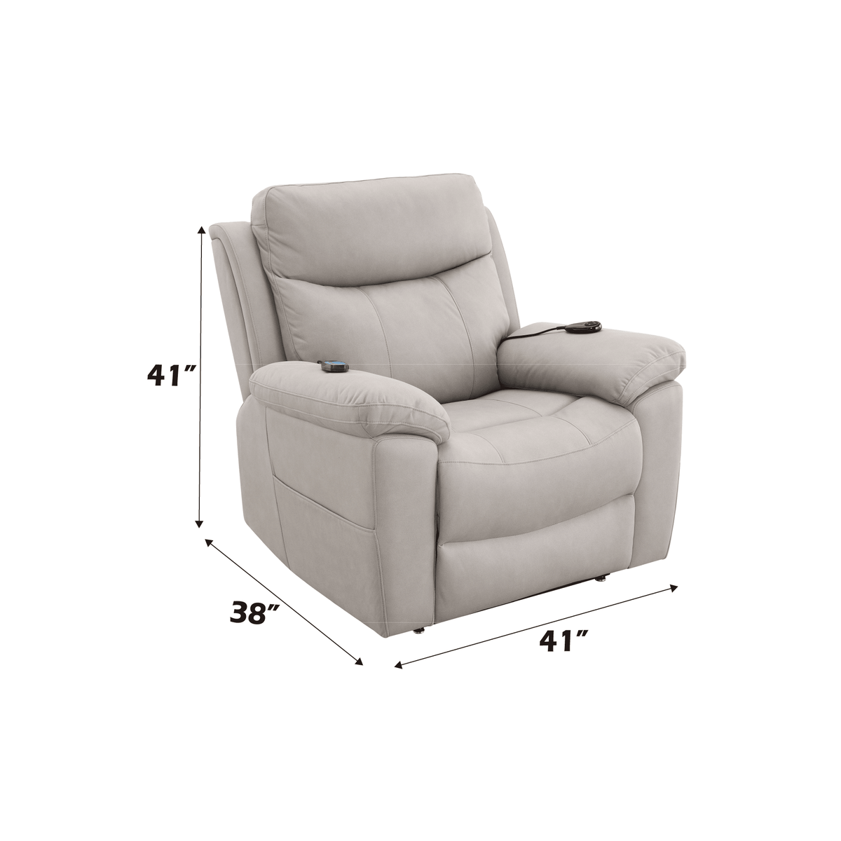 Chriki Beige Chenille & Black Finish Power Recliner with Lift, Heating, and Massage - The Vitality Estate