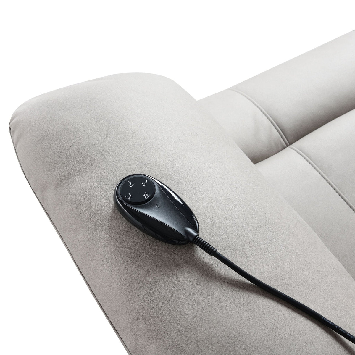 Chriki Beige Chenille & Black Finish Power Recliner with Lift, Heating, and Massage - The Vitality Estate