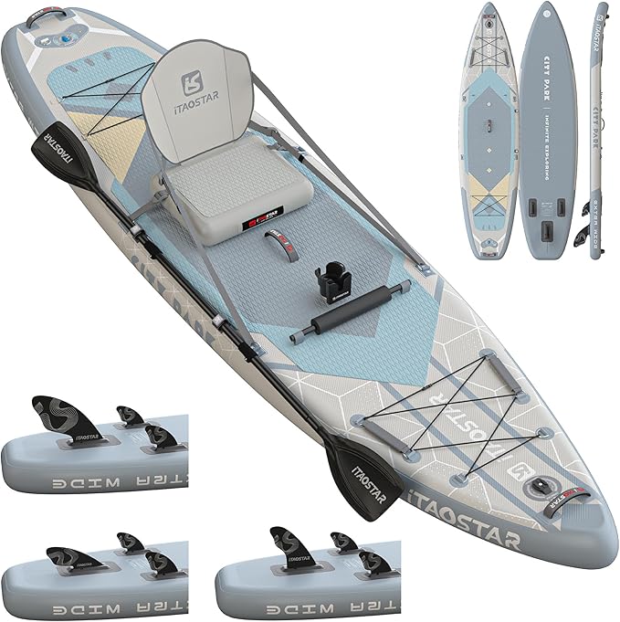 City Park 12'×35" Extra Wide Paddle Board with Seat, One-Stop Premium SUP Board Gears, Tailored 5 Fins, Stable Inflatable Stand Up Paddle Boards for Youth/Adults of All Levels - The Vitality Estate