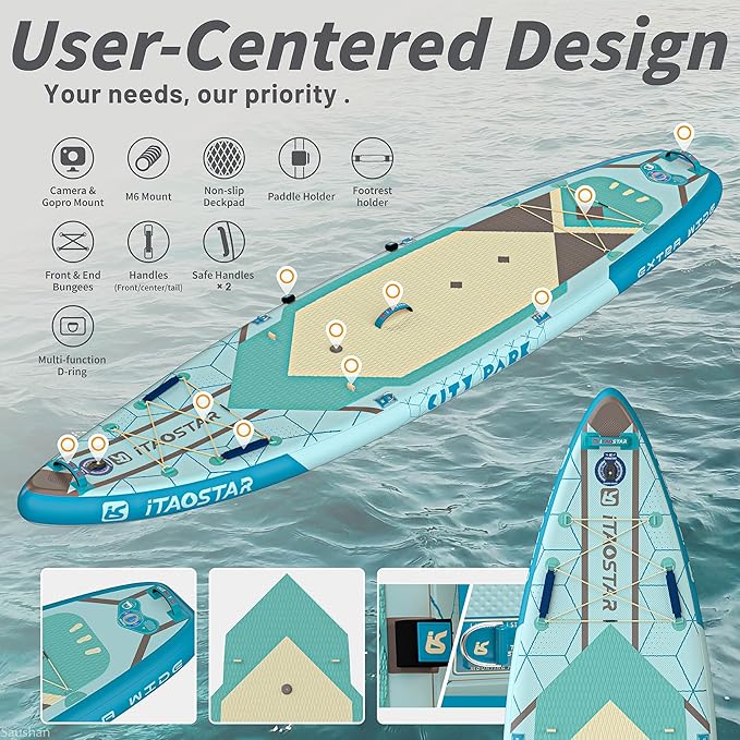 City Park 12'×35" Extra Wide Paddle Board with Seat, One-Stop Premium SUP Board Gears, Tailored 5 Fins, Stable Inflatable Stand Up Paddle Boards for Youth/Adults of All Levels - The Vitality Estate