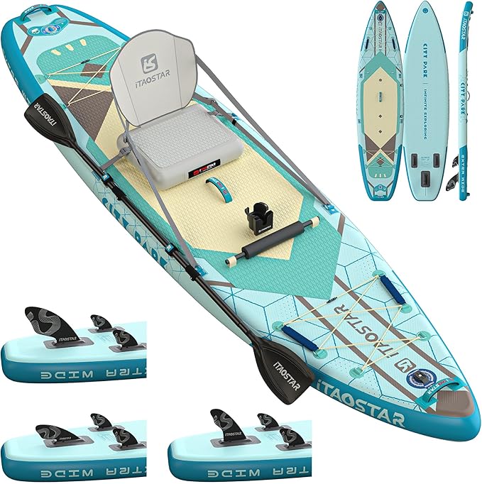 City Park 12'×35" Extra Wide Paddle Board with Seat, One-Stop Premium SUP Board Gears, Tailored 5 Fins, Stable Inflatable Stand Up Paddle Boards for Youth/Adults of All Levels - The Vitality Estate