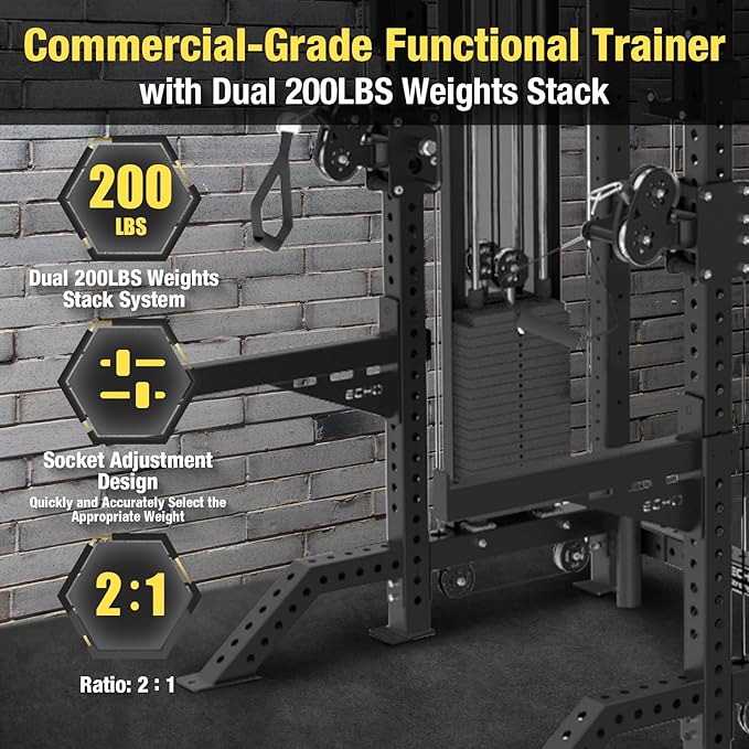 Commercial Cable Crossover Exercise Machine All in One Functional Trainer Cable Machine with 400LBS Weight Stacks Power Cage Squat Rack with Pulley System Compact Functional Trainer for Home Gyms - The Vitality Estate