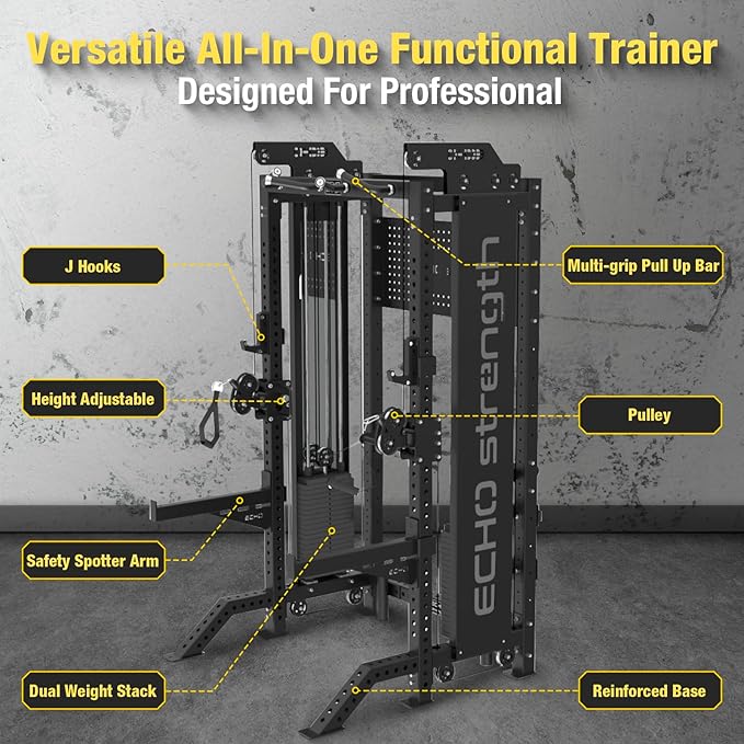 Commercial Cable Crossover Exercise Machine All in One Functional Trainer Cable Machine with 400LBS Weight Stacks Power Cage Squat Rack with Pulley System Compact Functional Trainer for Home Gyms - The Vitality Estate