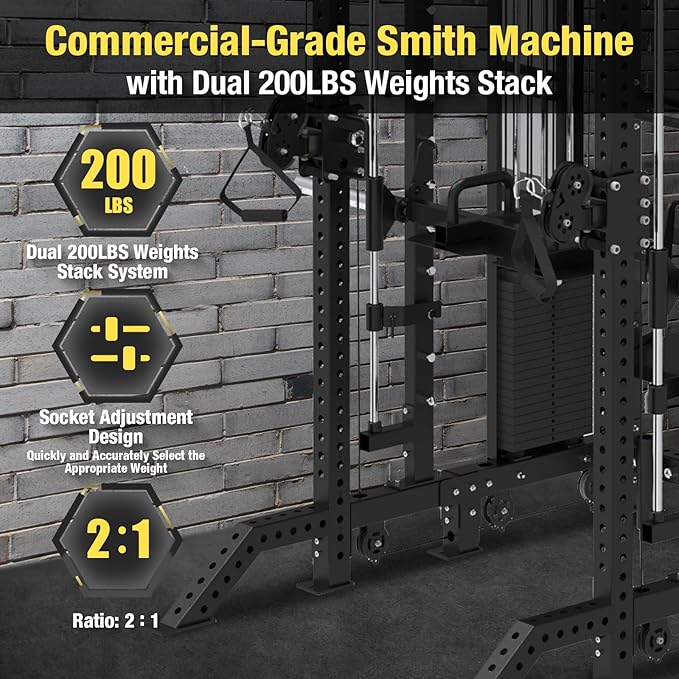 Commercial Cable Crossover Exercise Machine All in One Functional Trainer Cable Machine with 400LBS Weight Stacks Power Cage Squat Rack with Pulley System Compact Functional Trainer for Home Gyms - The Vitality Estate