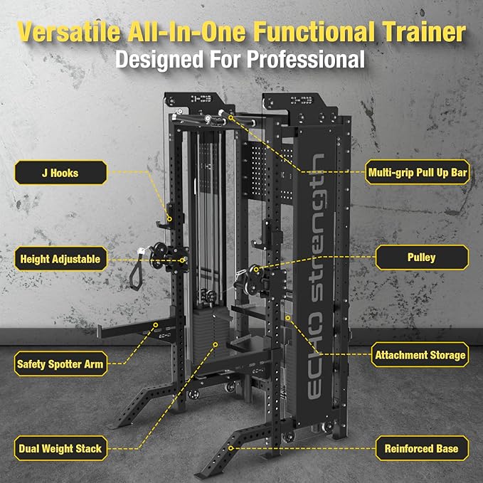 Commercial Cable Crossover Exercise Machine All in One Functional Trainer Cable Machine with 400LBS Weight Stacks Power Cage Squat Rack with Pulley System Compact Functional Trainer for Home Gyms - The Vitality Estate