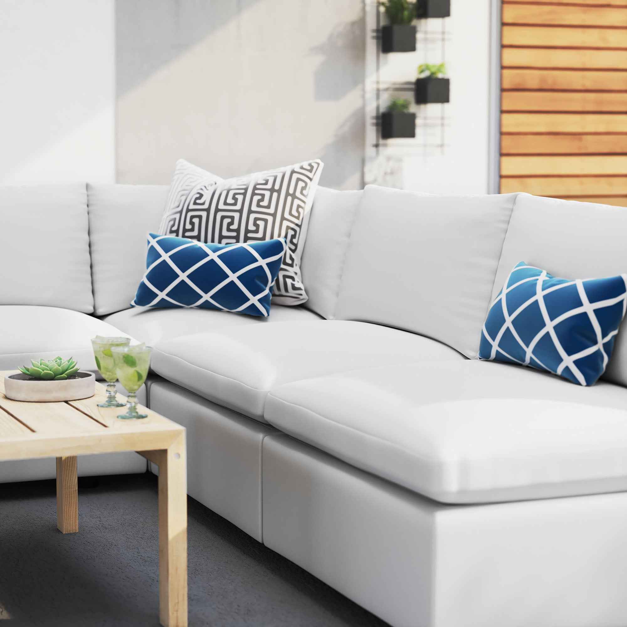 Commix Outdoor Sectional Sofa 5 Piece Sunbrella® White Collection at Patio Elegance - The Vitality Estate