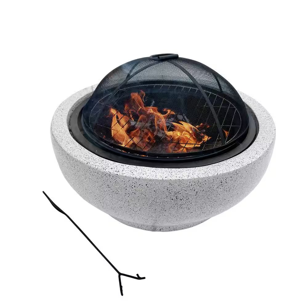 Contemporary Wood round Burning Fire Pit in Grey - The Vitality Estate