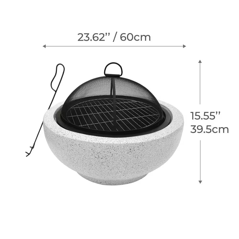 Contemporary Wood round Burning Fire Pit in Grey - The Vitality Estate