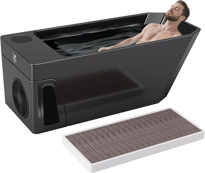 Deeptime Smart Cold Plunge Tub with Basin, Built-in Chiller (Down to 38 °F) – Smartphone Controlled, Whisper-Quiet, Spacious Design for Full-Body Recovery & Cold Therapy,Black - The Vitality Estate