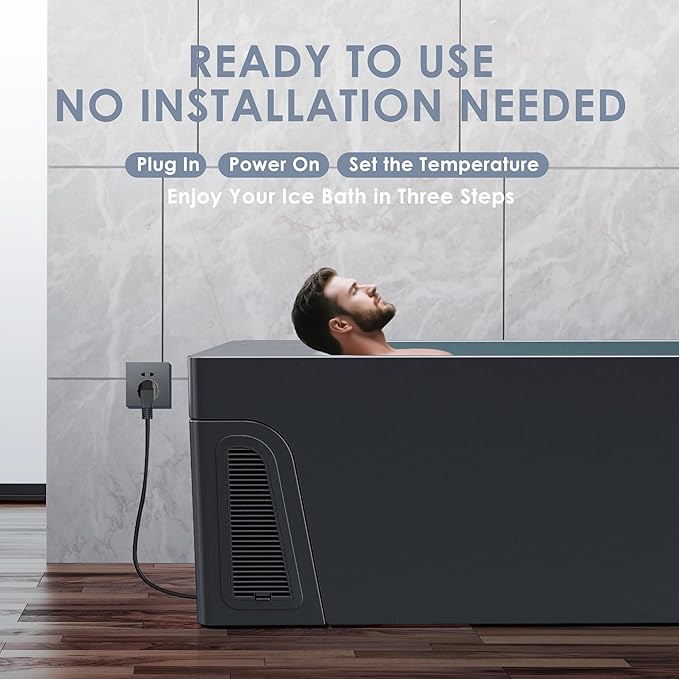 Deeptime Smart Cold Plunge Tub,Ice Bath with Built-In Chiller(Down to 38F),Smartphone Control,Whisper-Quiet,Spacious Design for Full-Body Recovery & Cold Therapy,Black - The Vitality Estate