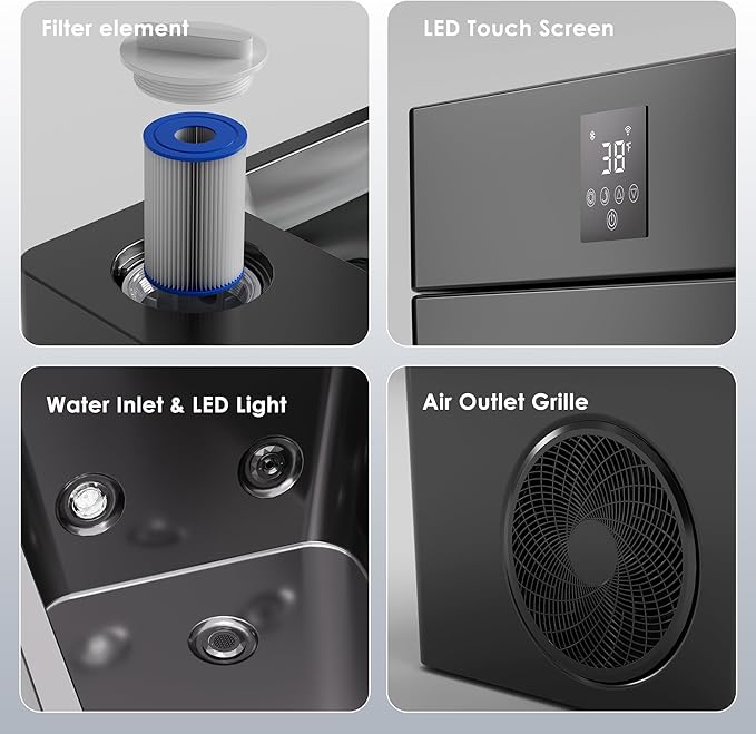 Deeptime Smart Cold Plunge Tub,Ice Bath with Built-In Chiller(Down to 38F),Smartphone Control,Whisper-Quiet,Spacious Design for Full-Body Recovery & Cold Therapy,Black - The Vitality Estate