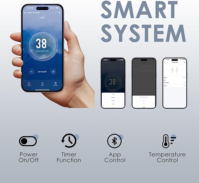 Deeptime Smart Cold Plunge Tub,Ice Bath with Built-In Chiller(Down to 38F),Smartphone Control,Whisper-Quiet,Spacious Design for Full-Body Recovery & Cold Therapy,White - The Vitality Estate
