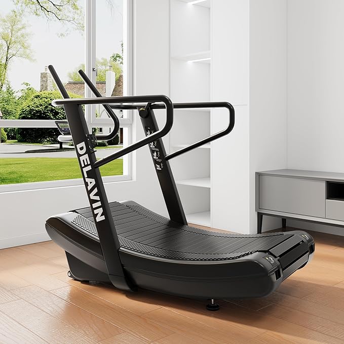 DELAVIN Curved Manual Treadmill, Non Electric Treadmill with 4 Resistance Levels, Motorless Treadmill with Front Digital Display and Handlebar, Wide Belt Treadmill 440LBS Capacity for Home Gym(FBA) - The Vitality Estate