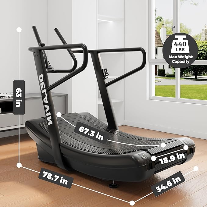 DELAVIN Curved Manual Treadmill, Non Electric Treadmill with 4 Resistance Levels, Motorless Treadmill with Front Digital Display and Handlebar, Wide Belt Treadmill 440LBS Capacity for Home Gym(FBA) - The Vitality Estate
